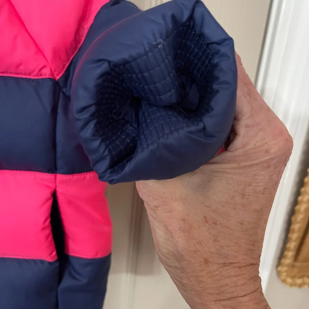 Ralph Lauren baby girls' rugby quilted down jacket in pink and navy blue. Sz 9M. - Picture 4 of 8